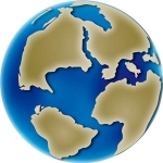 Colour image of globe showing changing position of continents
