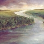 Colour image of river valley with trees and grass