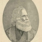 Black and white print of man with a thick beard facing left