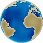 Colour image of globe showing changing position of continents