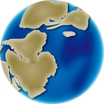 Colour image of globe showing changing position of continents 435 million years ago