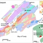 Map of Saint John region and Stonehammer Geopark with colour coded geological time periods