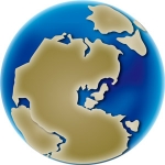 Colour image of globe showing changing position of continents 310 million years ago
